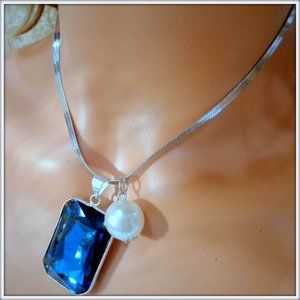 stunning sapphire blue australian crystal pearl necklace